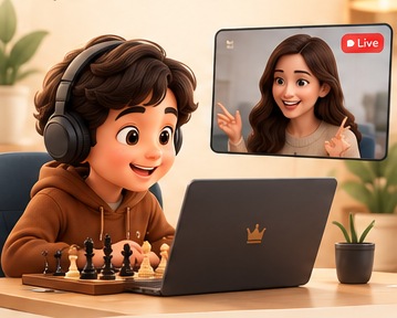 A child learning chess online in a micro-batch on a laptop
